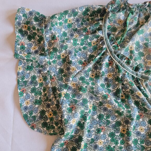 Max Studio v-Neck ruffled cap sleeve flowy green/blue floral top size L - Picture 4 of 7